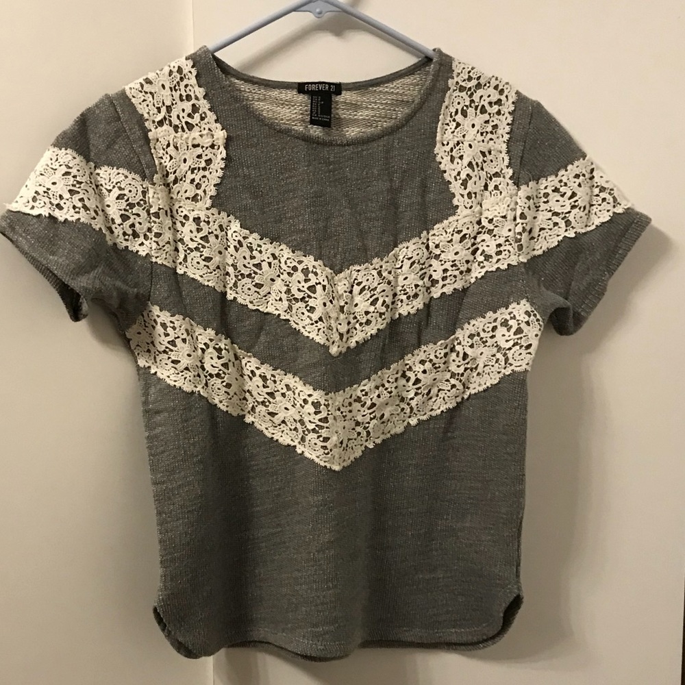 Forever 21 Short Sleeve Crochet Patterned Top